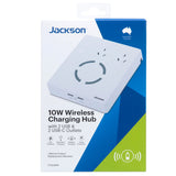 Jackson Wireless Charging Pad USB Charger Hub USB-A & USB-C & Dual 2 AC Plug Sockets