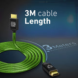 VERTUX HDMI Cable 3M (Green) VirtuLink-300 8K UHD/Ultra HD 48Gbps eARC 3D Capable GameCharged